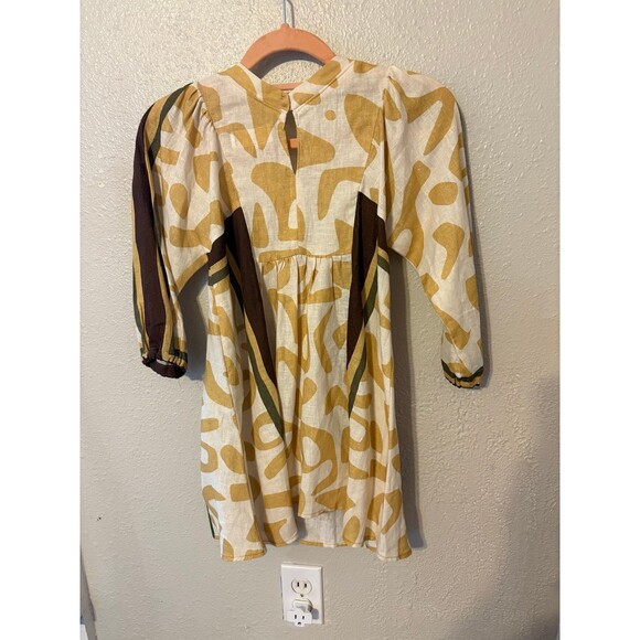Zara V-neck Yellow/brown print3/4 Sleeve Linen Blend Dress NWT  Size 7 - Picture 6 of 6